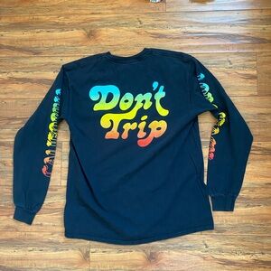 Free & Easy "Don't Trip" Black Long Sleeve California Sleeve Graphic Tee Size LG